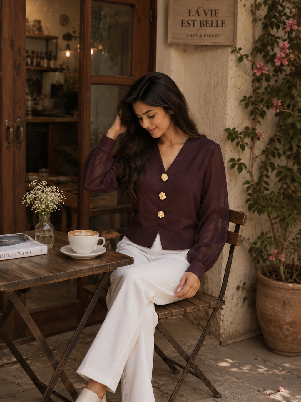 Kneeting full sleeves  v neck top