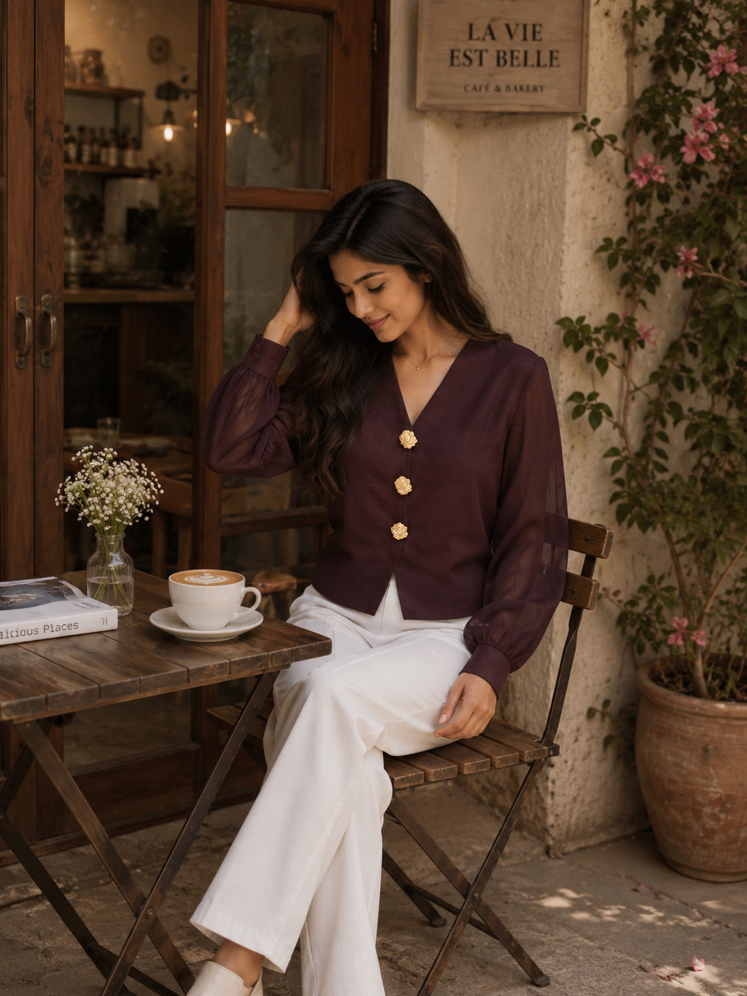 Kneeting full sleeves  v neck top
