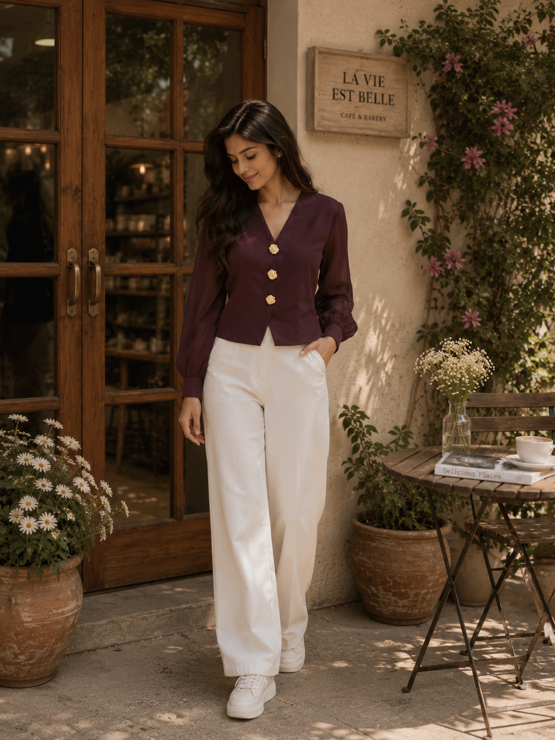 Kneeting full sleeves  v neck top