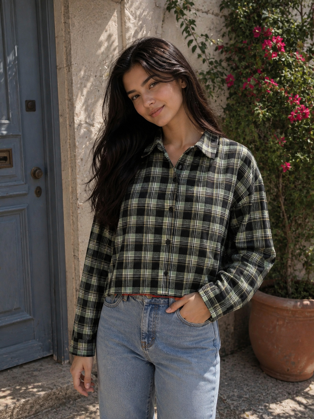 Women's Checked Crop Shirt