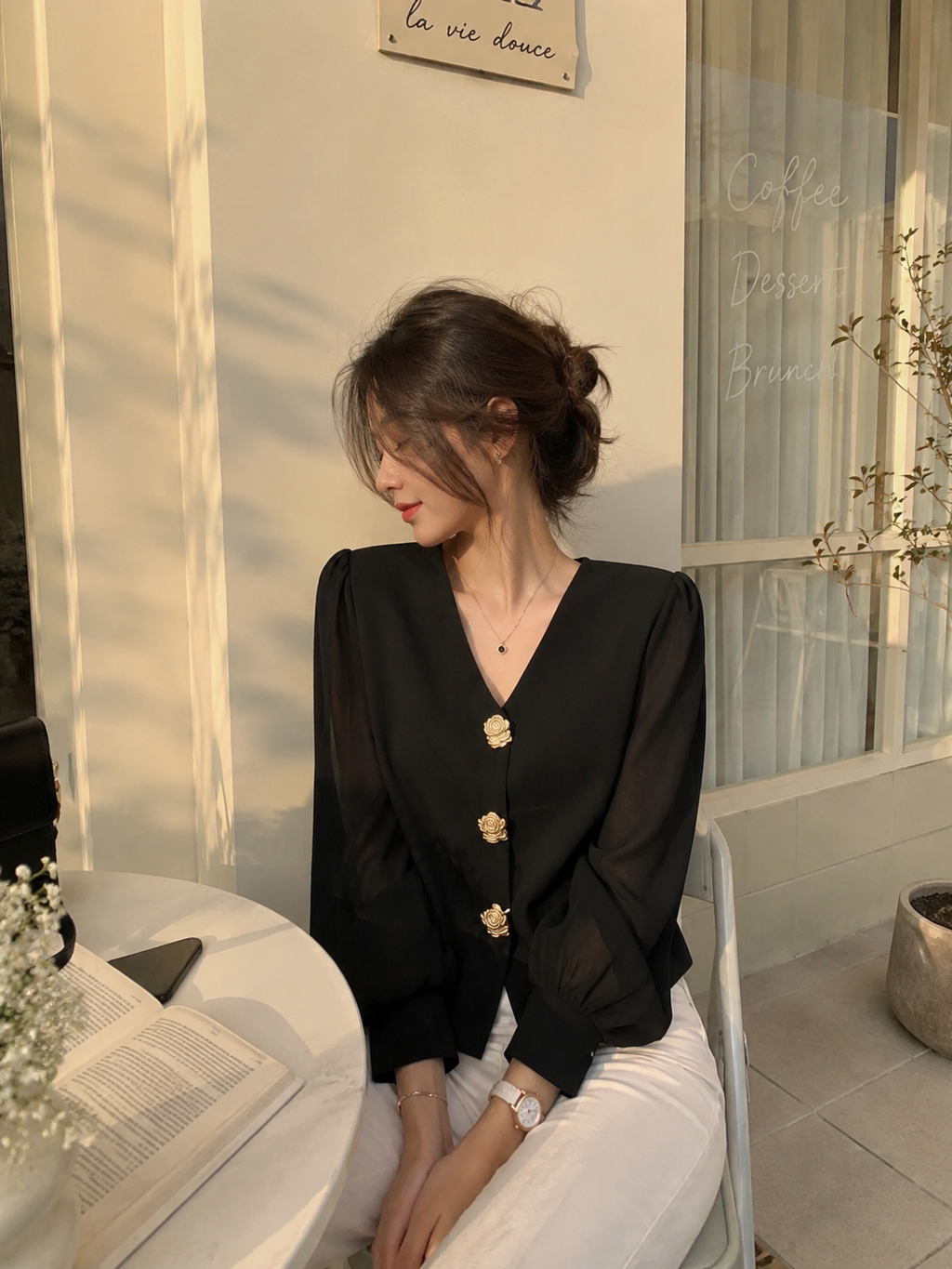 Kneeting full sleeves  v neck top