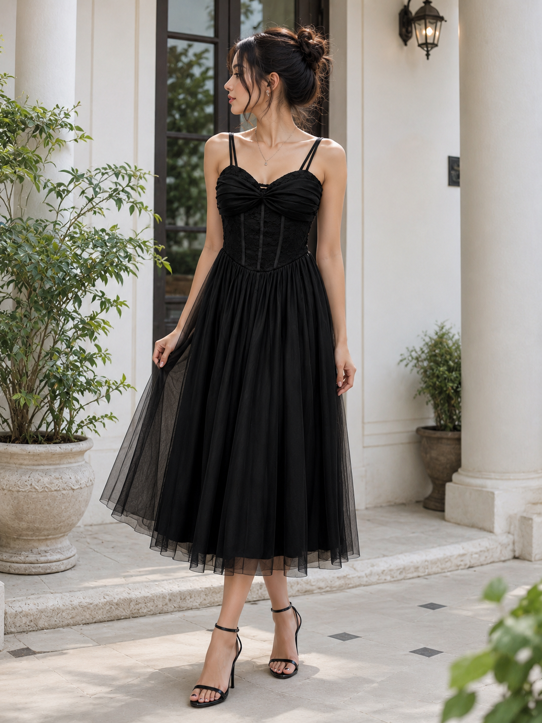 Women's Solid Shoulder Strap Calf Length Dress