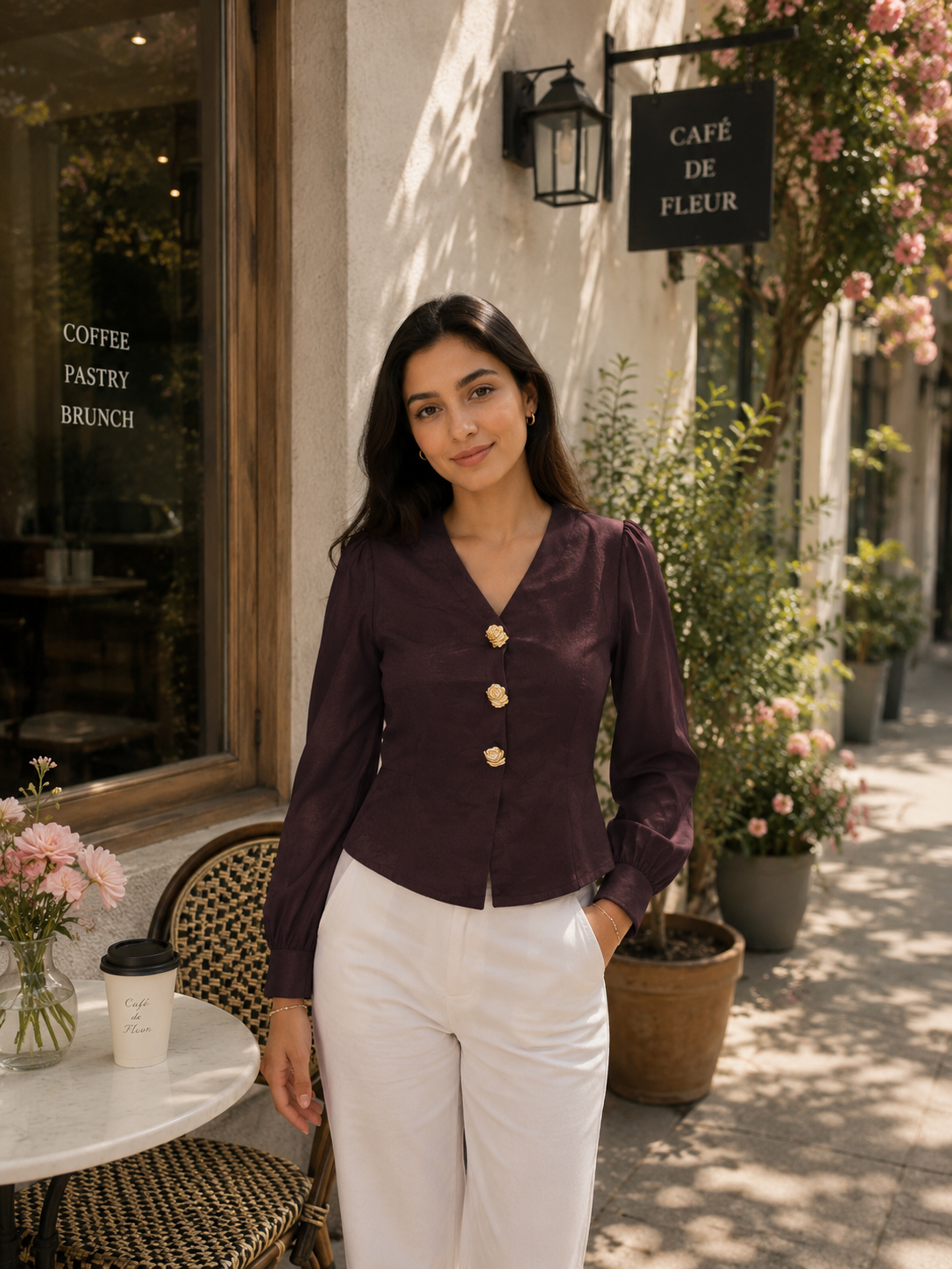Kneeting full sleeves  v neck top