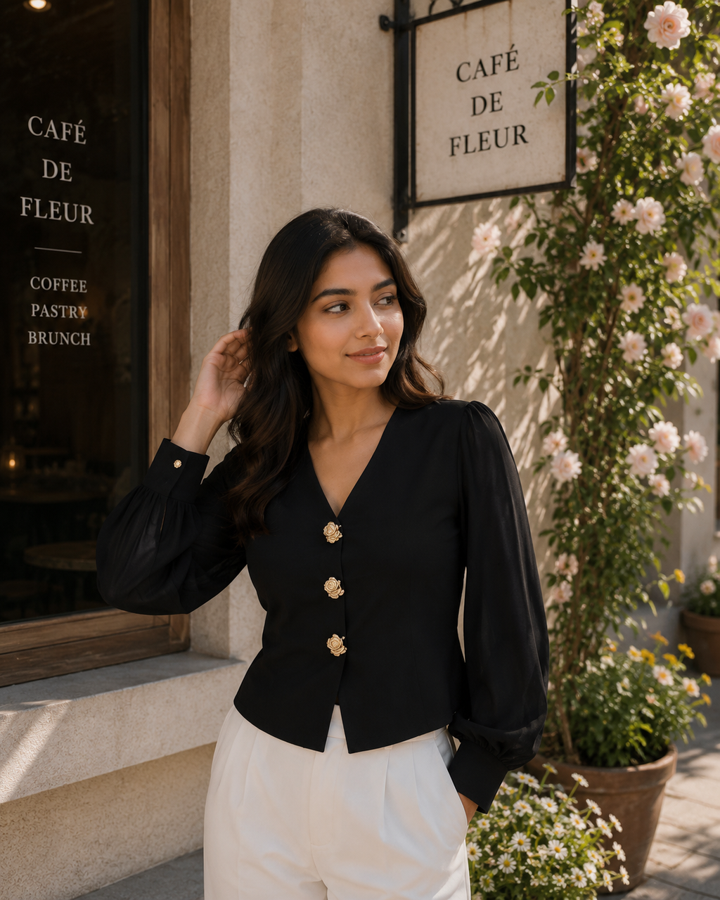 Kneeting full sleeves  v neck top