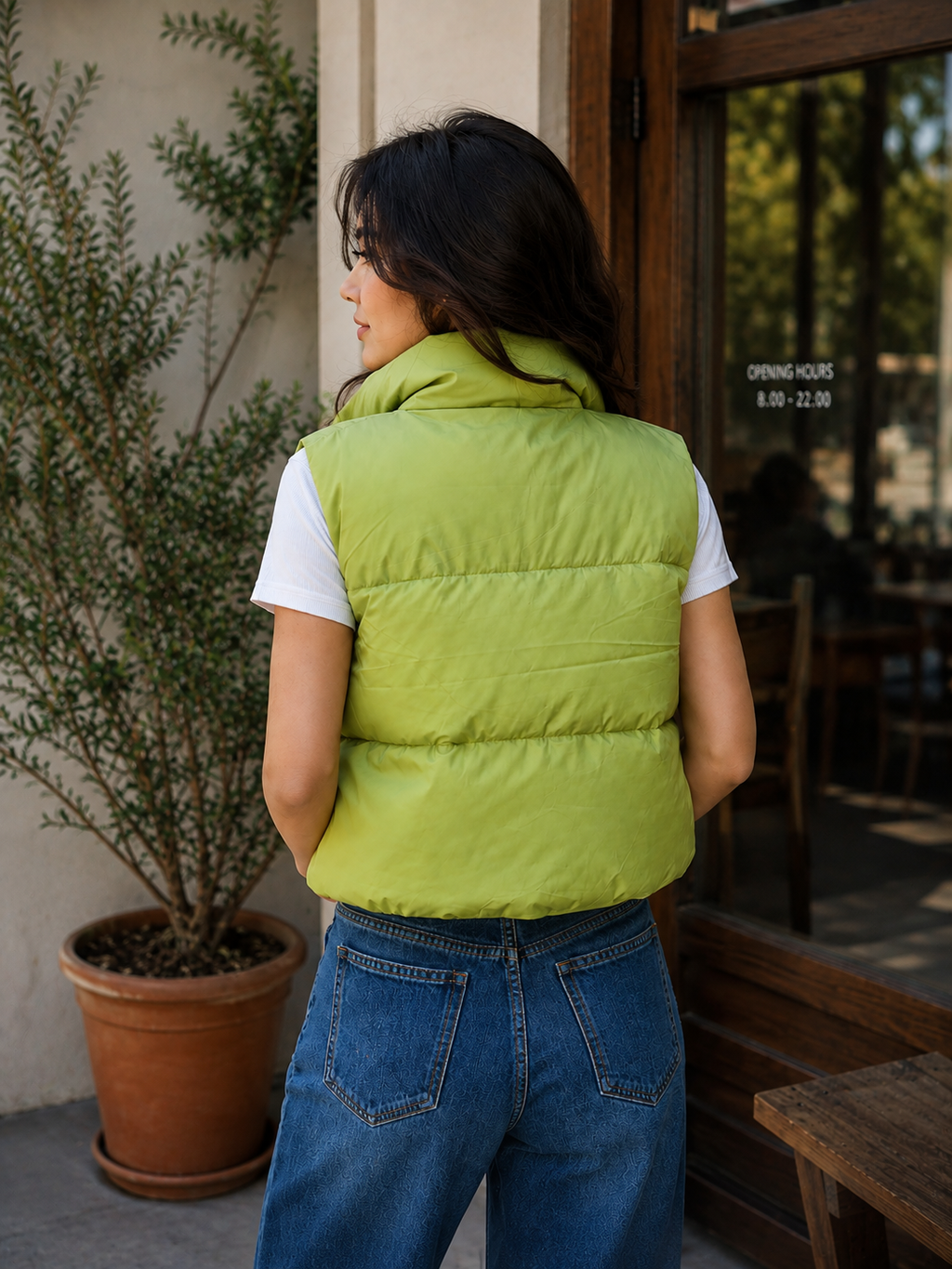 Women's Sleeveless Puffer Jacket – Lime Green