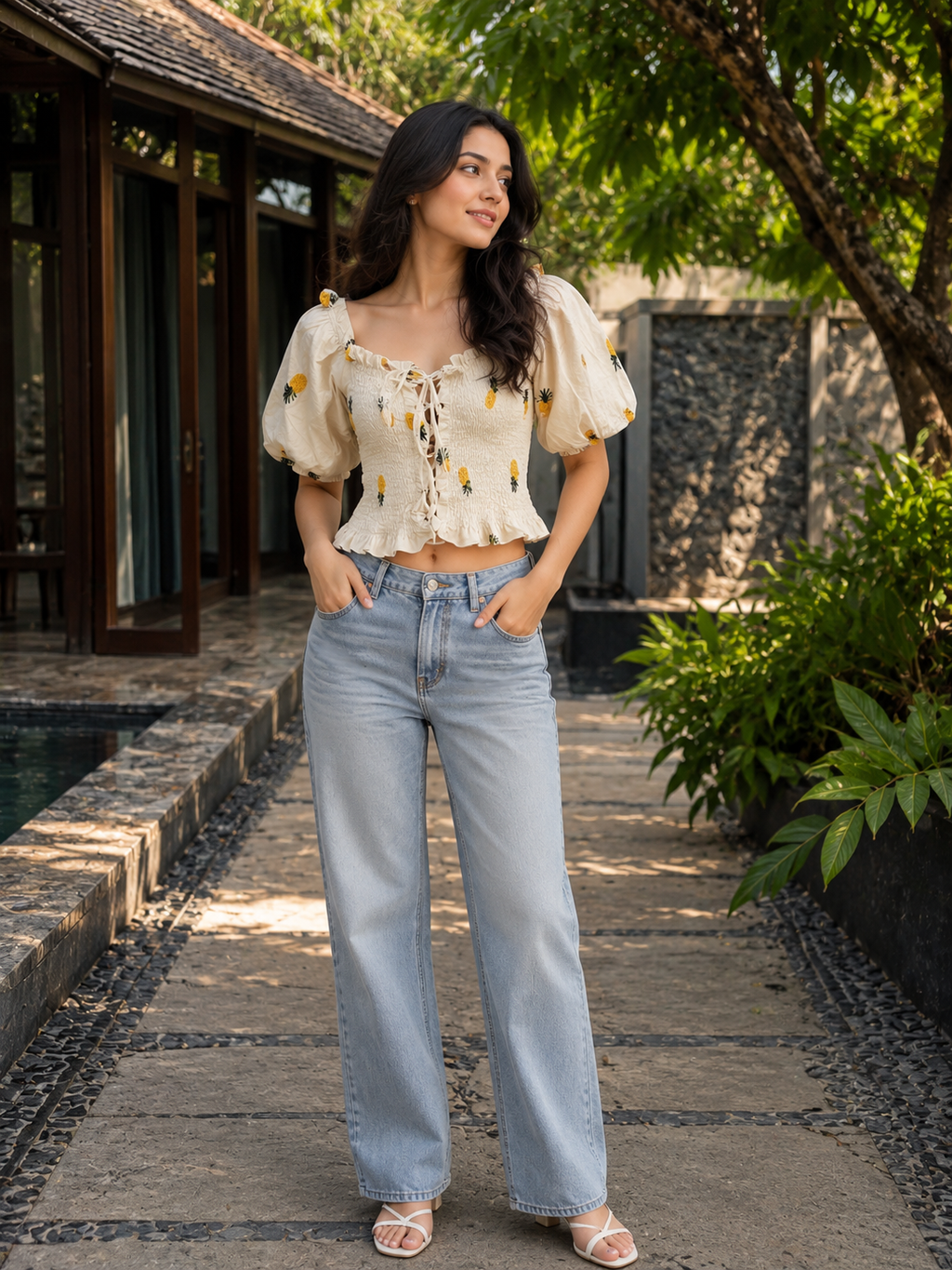 Smocked Puff Sleeve Crop Top