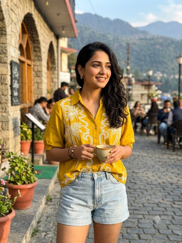 Embroidered shirt-style top