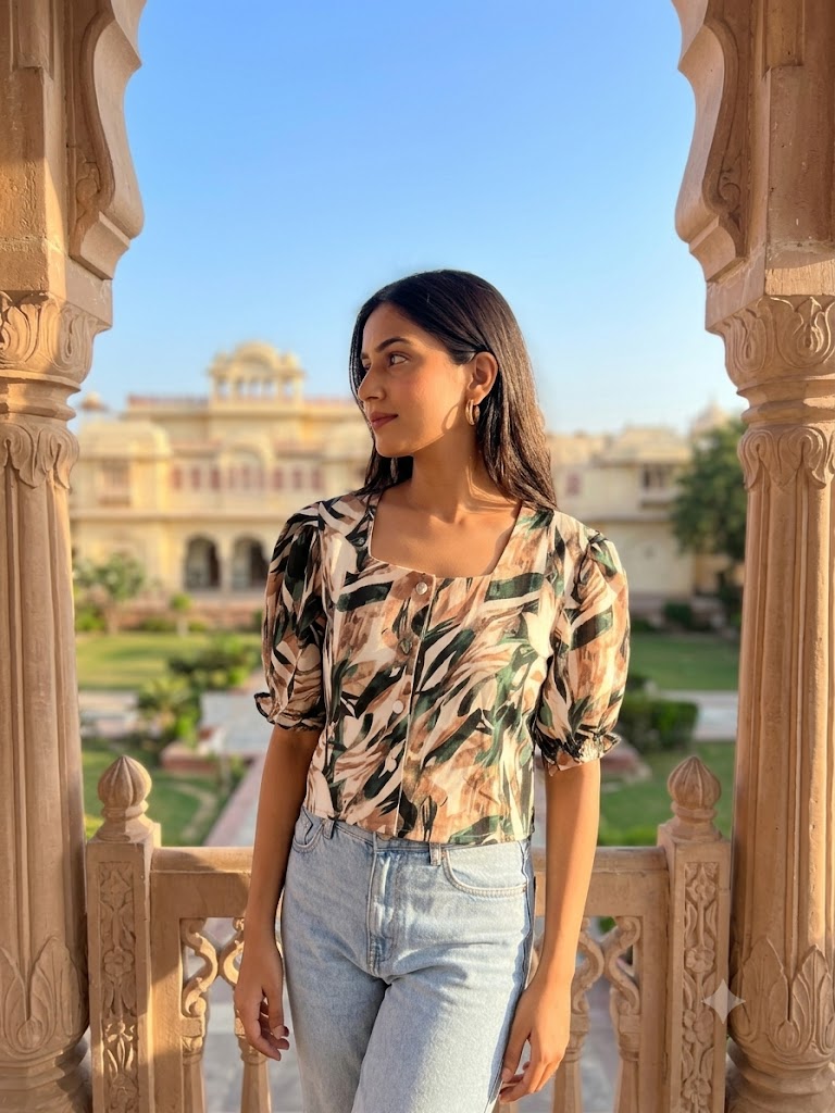 Printed cropped blouse