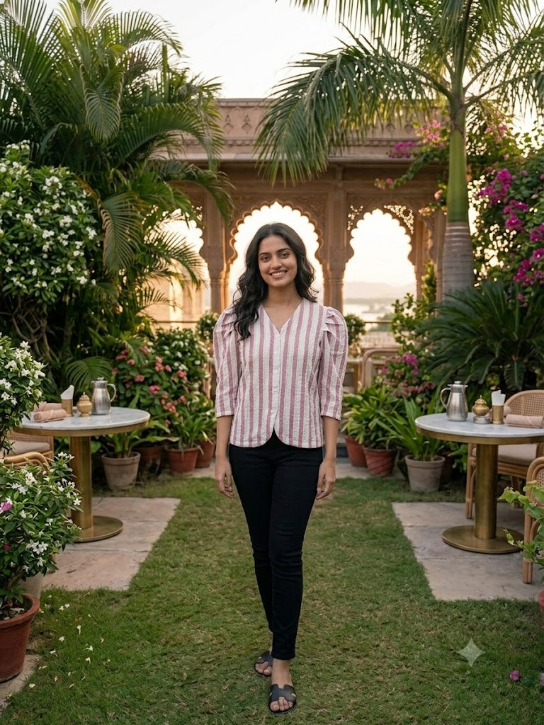 Striped Button-Front Top