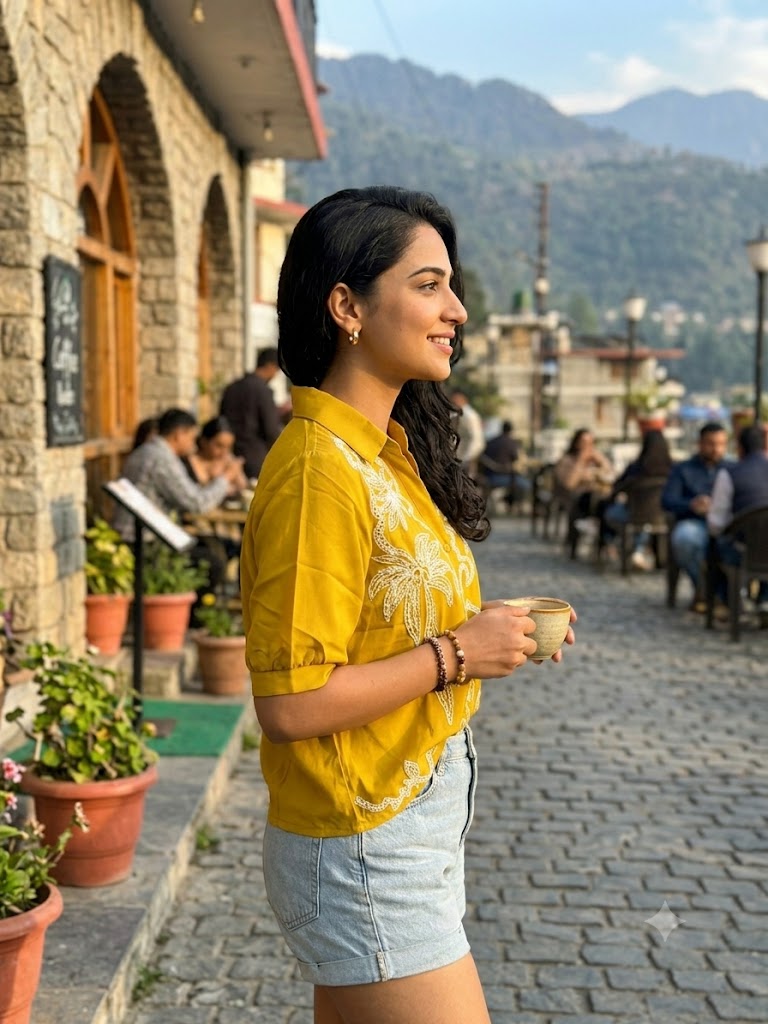 Embroidered shirt-style top